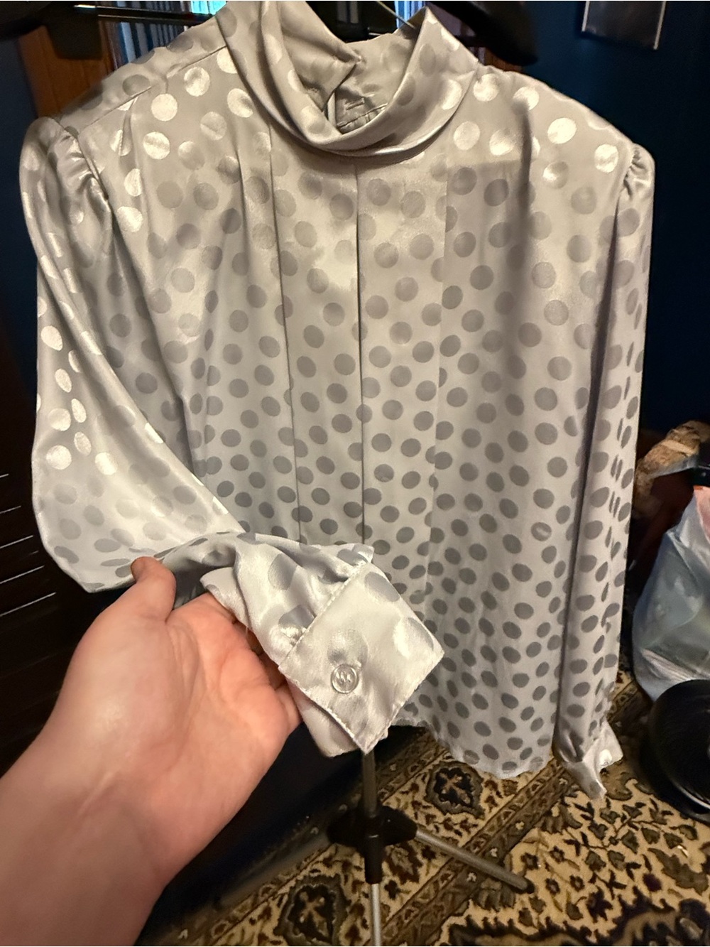 Vintage Nicola Silver Polka Dot Blouse - Picture 2 of 4